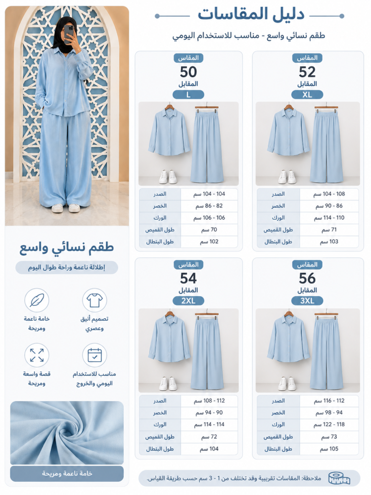 طقم نسائي واسع - أزرق سماوي