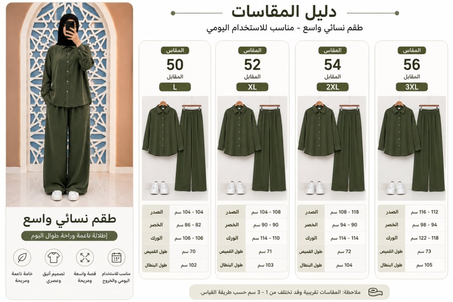 طقم نسائي واسع - أخضر زيتي
