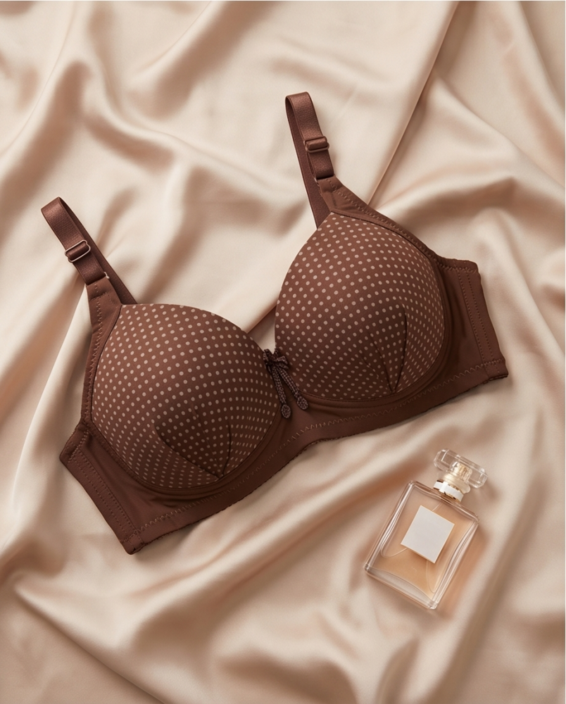 Women's polka dot bra with luxurious design – Brown color