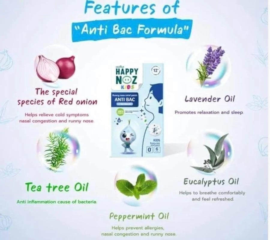 لاصقات هابي نوز للأطفال للزكام والاحتقان – Happy Noz Kids Anti Bac Formula (6 لصقات)