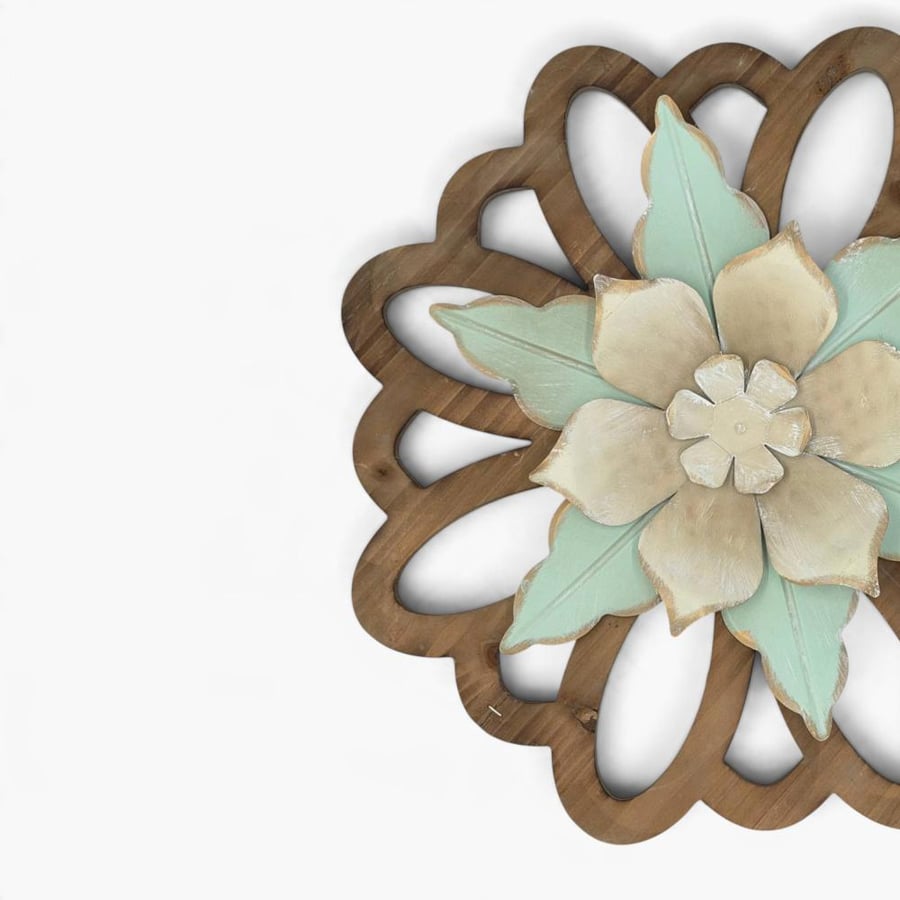 تحفة جدارية من الخشب والحديد بتصميم زهرة بارزة – 50 × 50 سم