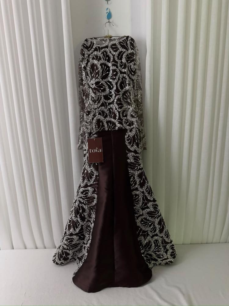 Luxury Dark Brown Embroidered Evening Dress