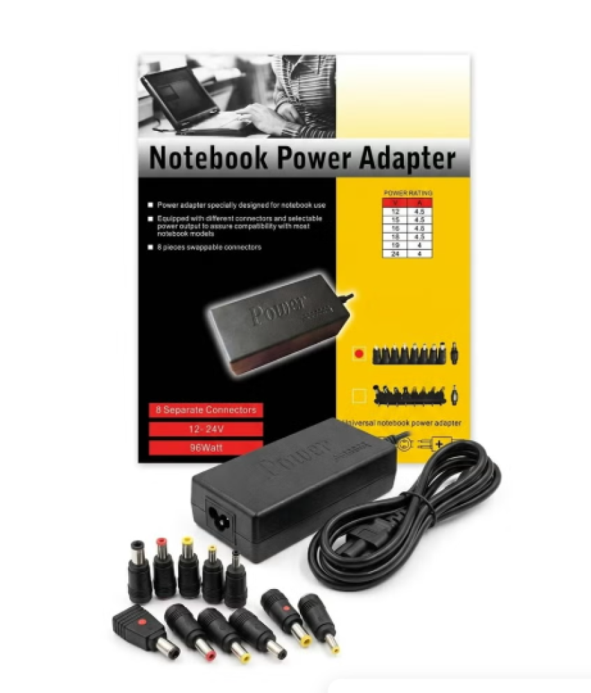 Universal Notebook Power Adapter with 8 Swappable Connectors for Most Laptops