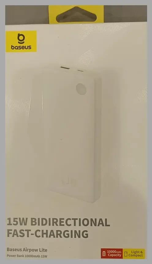 باور بانك Baseus Airpow Lite 10000mAh للشحن السريع 15 وات مع منفذ Type-C ومنفذ USB-A - أسود-ابيض