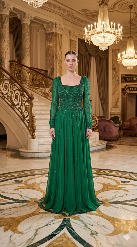 فستان سهره اخضر 355-7