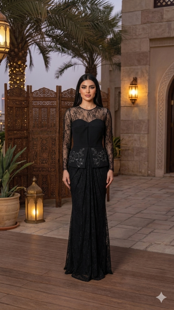 فستان اسود دانتيل 305-7