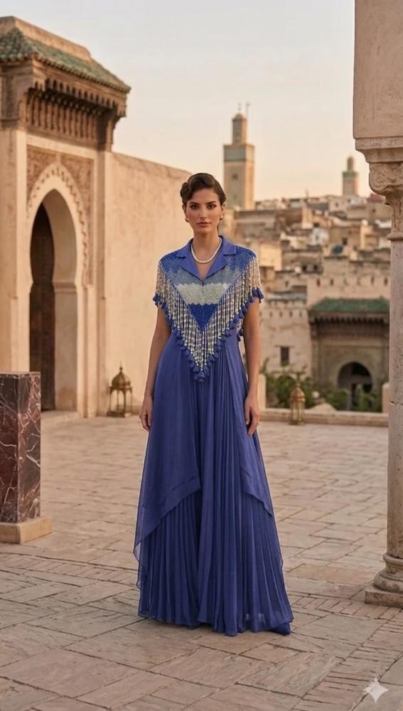 فستان هندي ازرق مع قطعه