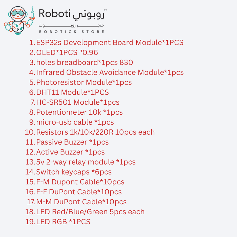 مجموعة تعلم لوحة ESP32s - وحدة تحكم واي فاي و بلوتوث