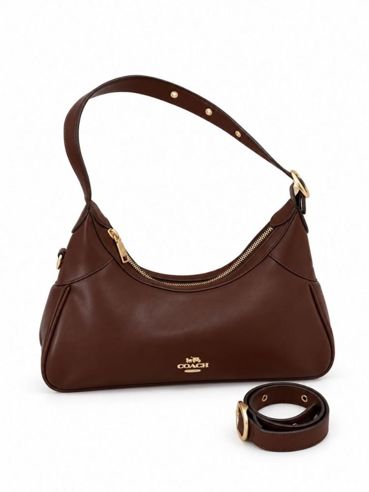 حقيبة كتف وكروس نسائية من الجلد الناعم بتصميم هوبو انسيابي مع حزام إضافي وشعار ذهبي - متوفرة بعدة ألوان
