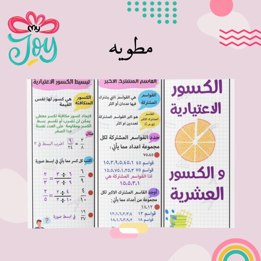 مطويه الكسور الاعتيادية و الكسور العشرية