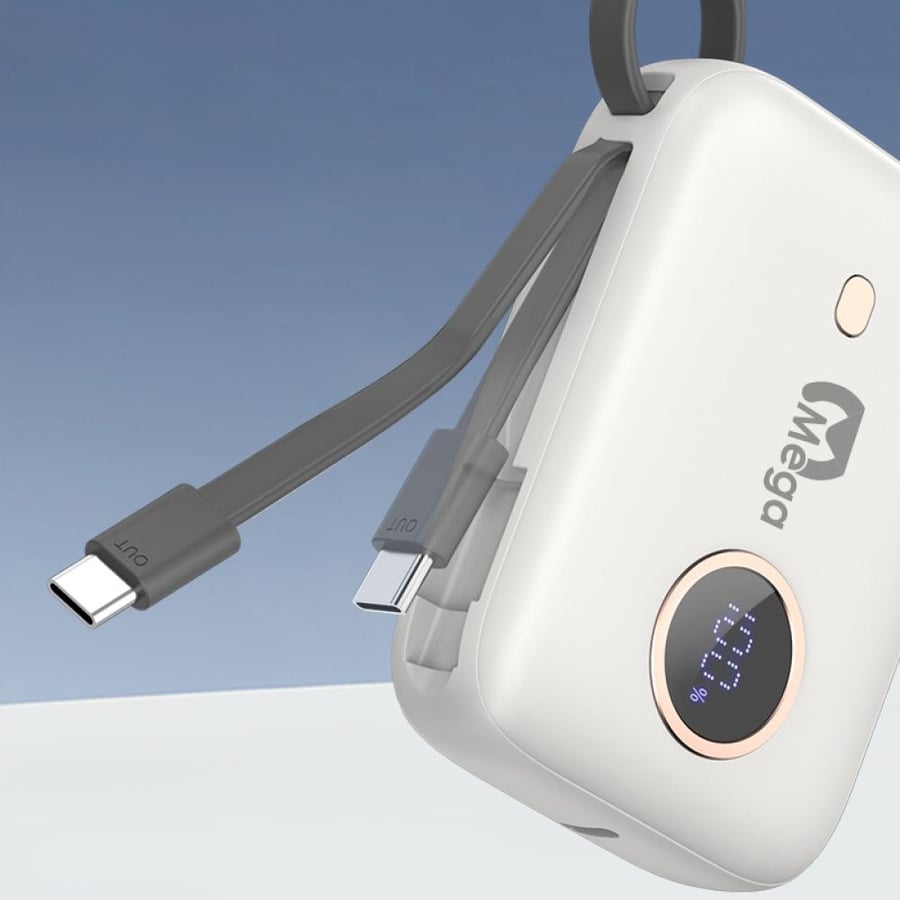 باور بنك رفيقك من ميجا 9600mAh مع كيبل مدمج وشاشة رقمية (صغير وخفيف)