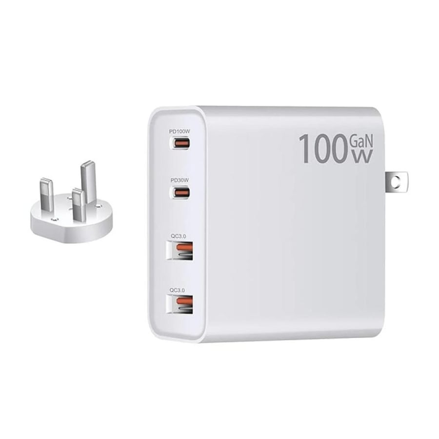 Wall charger 100 watt GaN multiple ports (for laptop and mobile - ideal for travel)