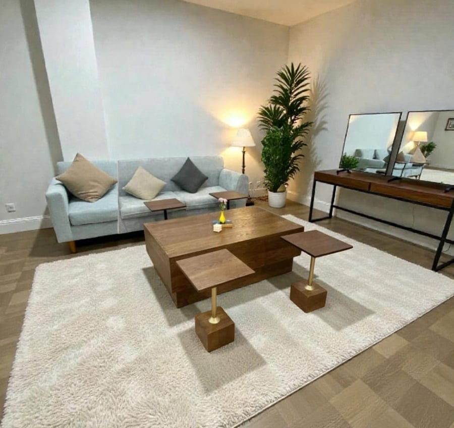 طقم طاولات قهوة مودرن بتصميم بلوك ببديل الرخام