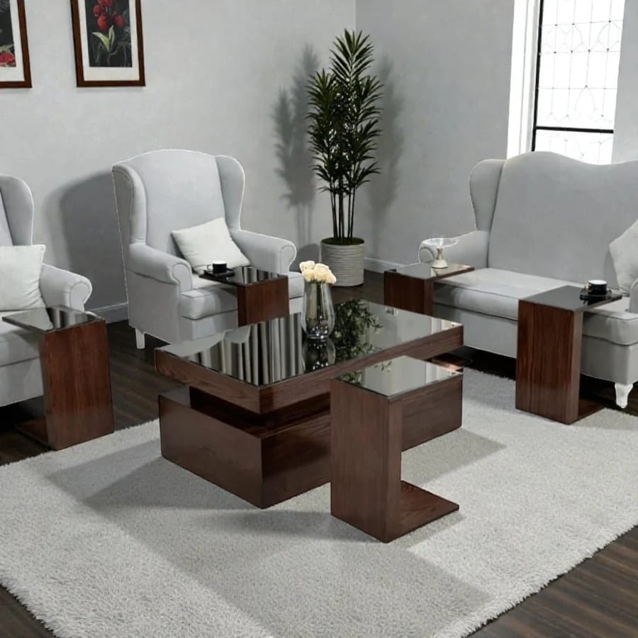 طقم طاولات مجلس مودرن فاخر و6 طاولات خدمة تصميم أنيق وحديث