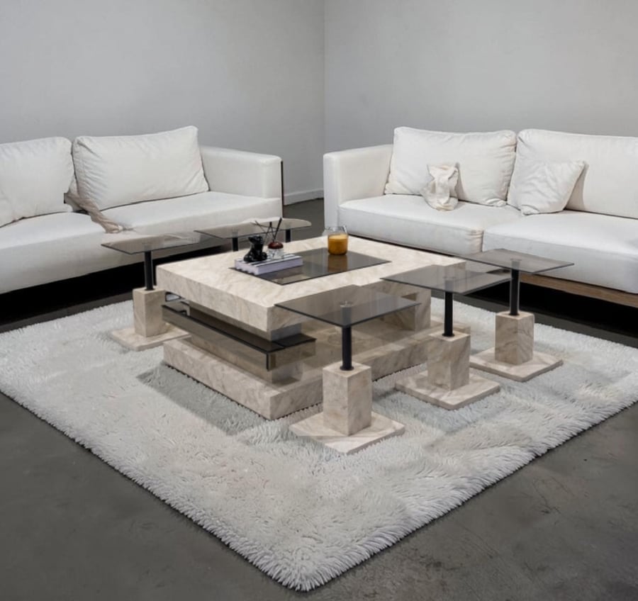 طقم طاولات مجلس مودرن ببديل الرخام والزجاج