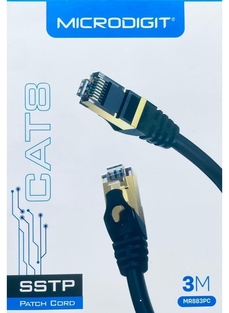 مايكروديجيت كيبل ايثرنت كات 8 فائق العسرعة متعدد الاطوال - اسود CAT8