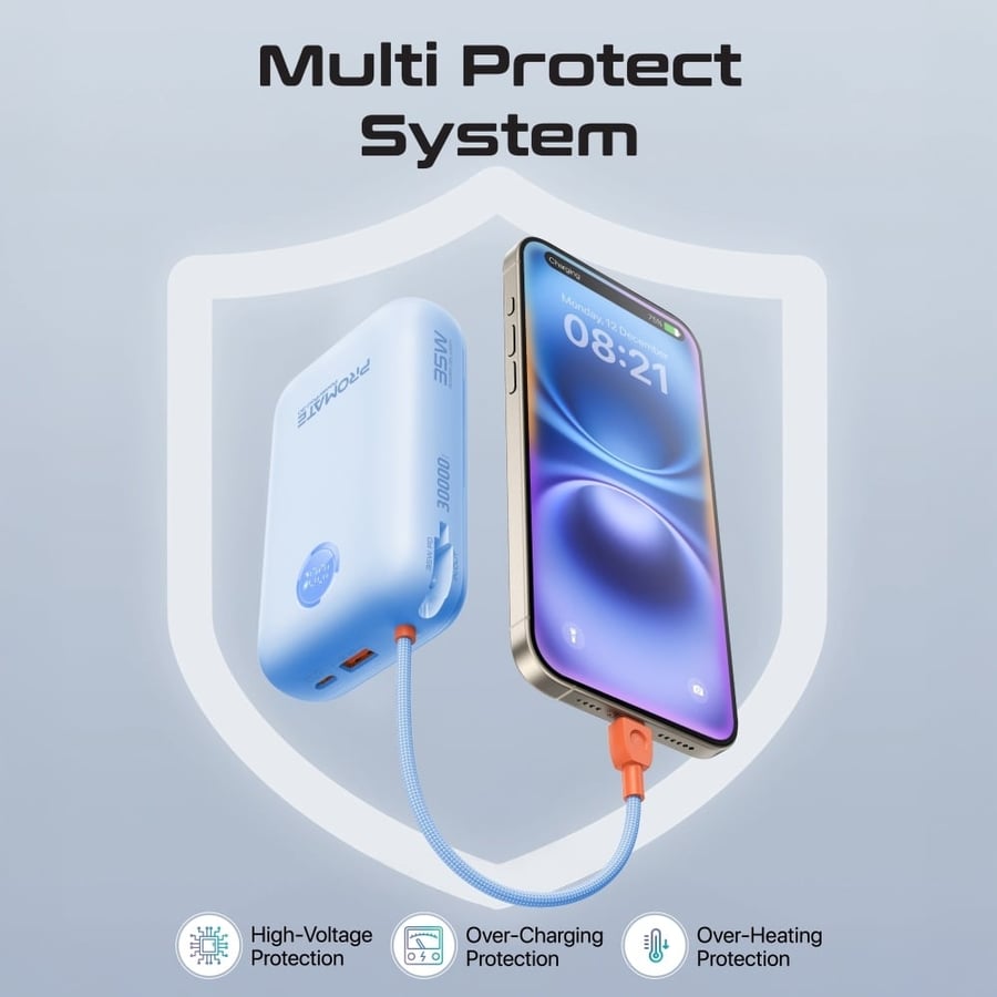 بروميت بطارية متنقلة 30000 مللي أمبير مع كابلات مدمجة و قدرة 35 واط PowerPod-30