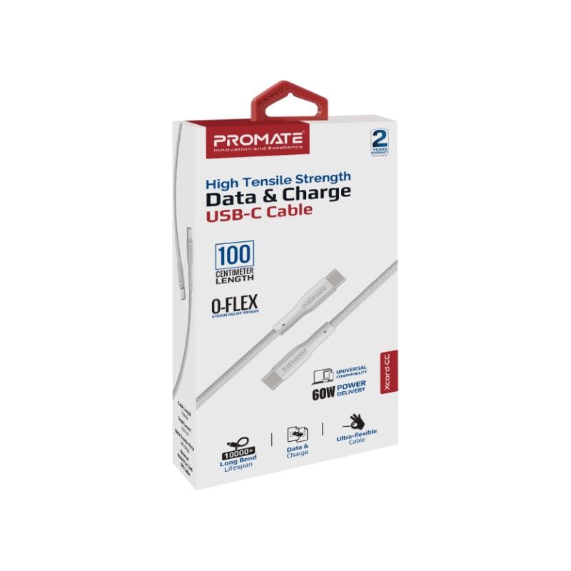 بروميت كيبل تايب سي الى تايب سي بلاستيك 60 واط بطول 1 متر - لون ابيض Xcord-cc