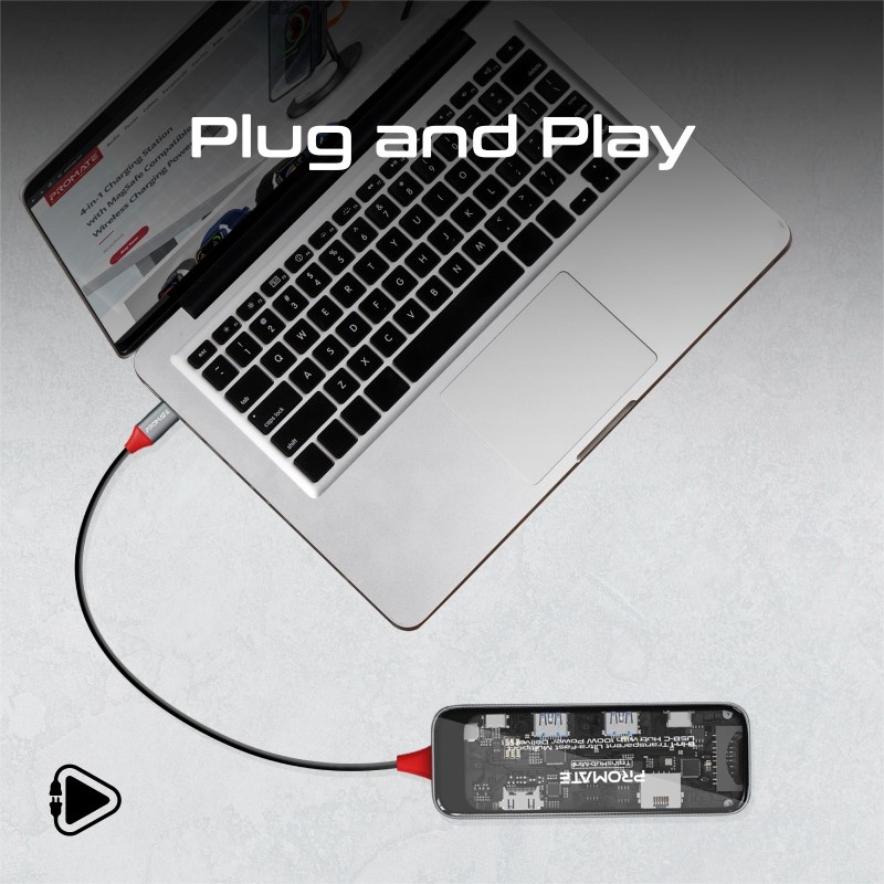 بروميت موزع بيانات USB-C شفاف 8 في 1 فائق السرعة وبقوة 100 واط TransHub-Mini