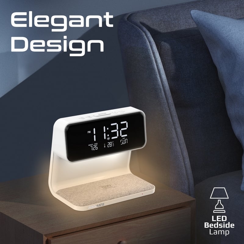 بروميت 3 في 1 ساعة منبه مع اضاءة LED متعدد الوظائف مع شاحن لاسلكي 15 واط لوميكس-Lumix-15W