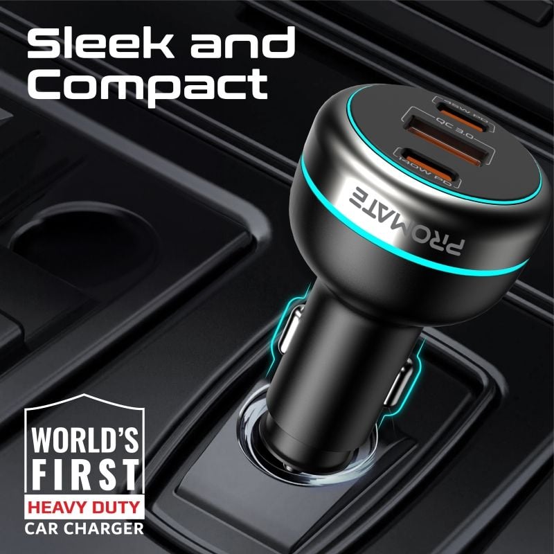 Promate 230W Car Charger with PD and USB-A Ports - PowerDrive-230W