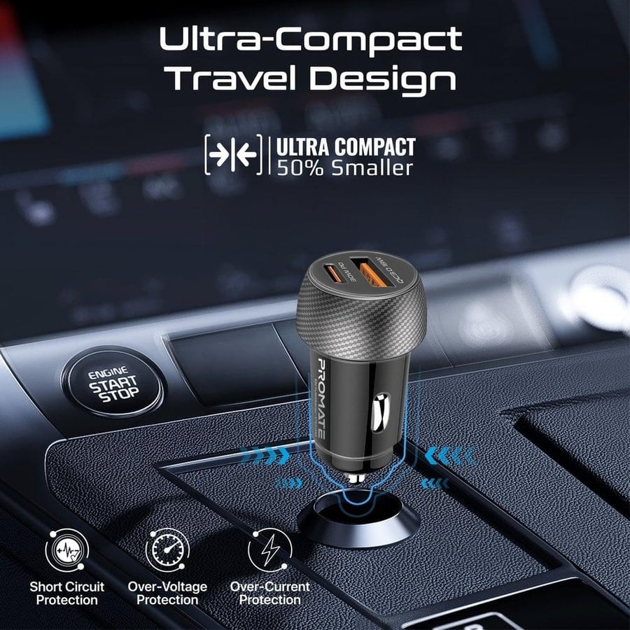 بروميت شاحن سيارة بقوة 48W مع كابل USB-C إلى USB-C بطول 1 متر موديل DriveGear-PD48-CC