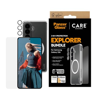 بانزر جلاس CARE بكج 3في1 حماية سامسونج اس 26 بأنواعه - شفاف / EXPLORER