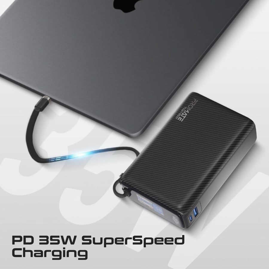 بروميت باور بانك بسعة 20,000 مللي أمبير وقوة 35 واط مع كابل USB-C مدمج Titan-35W