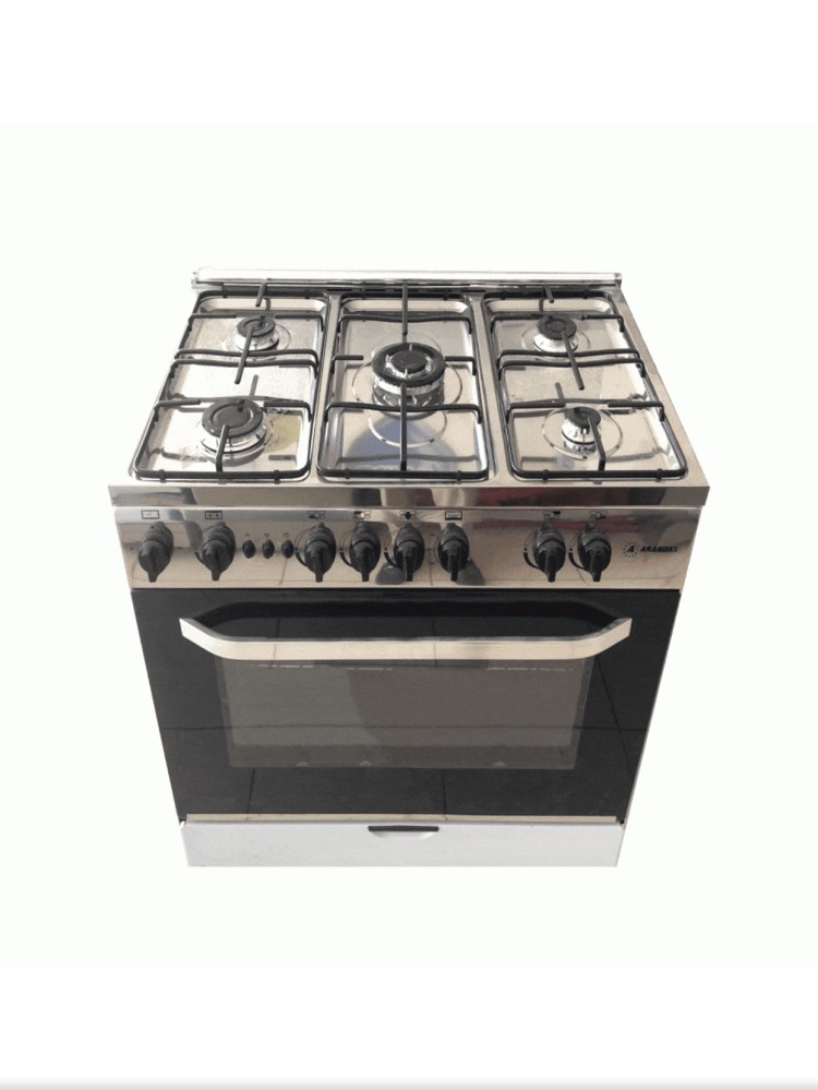 فرن غاز ارنداس 80*55 سم 5 شعلات ستانلس ستيل امان كامل – EC855SF