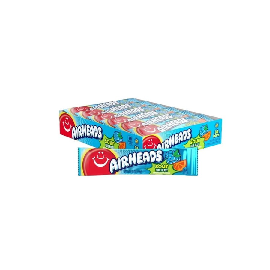 Airheads Sour Full-Size Candy Bars Taffy Candy Sour Blue Blast - 15.6 g - Exclusive Item from the USA - 1× Piece