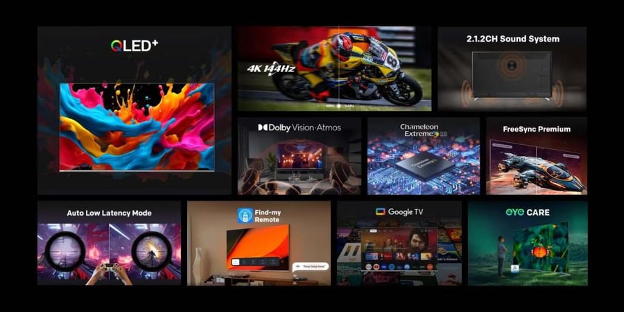 شاشة سكاي وورث 75 بوصة QLED+ 4K Smart Google TV — قوة ألوان وصوت Dolby Atmos