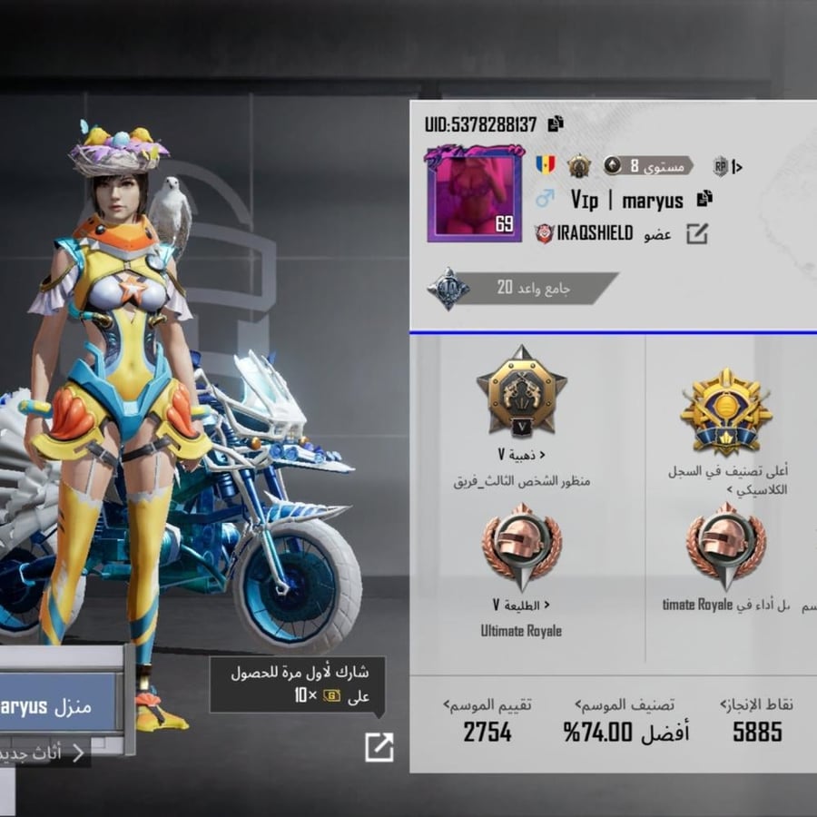 حساب ببجي العالمية LVL 60 مشحون 4 مواسم + سلاحين + الصقر