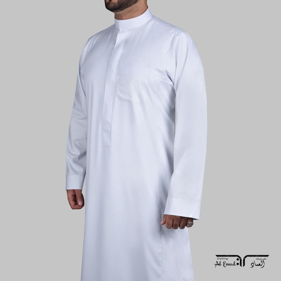 ثوب سعودي رسمي رجالي نيلي رقبة سادة كم سادة سحاب