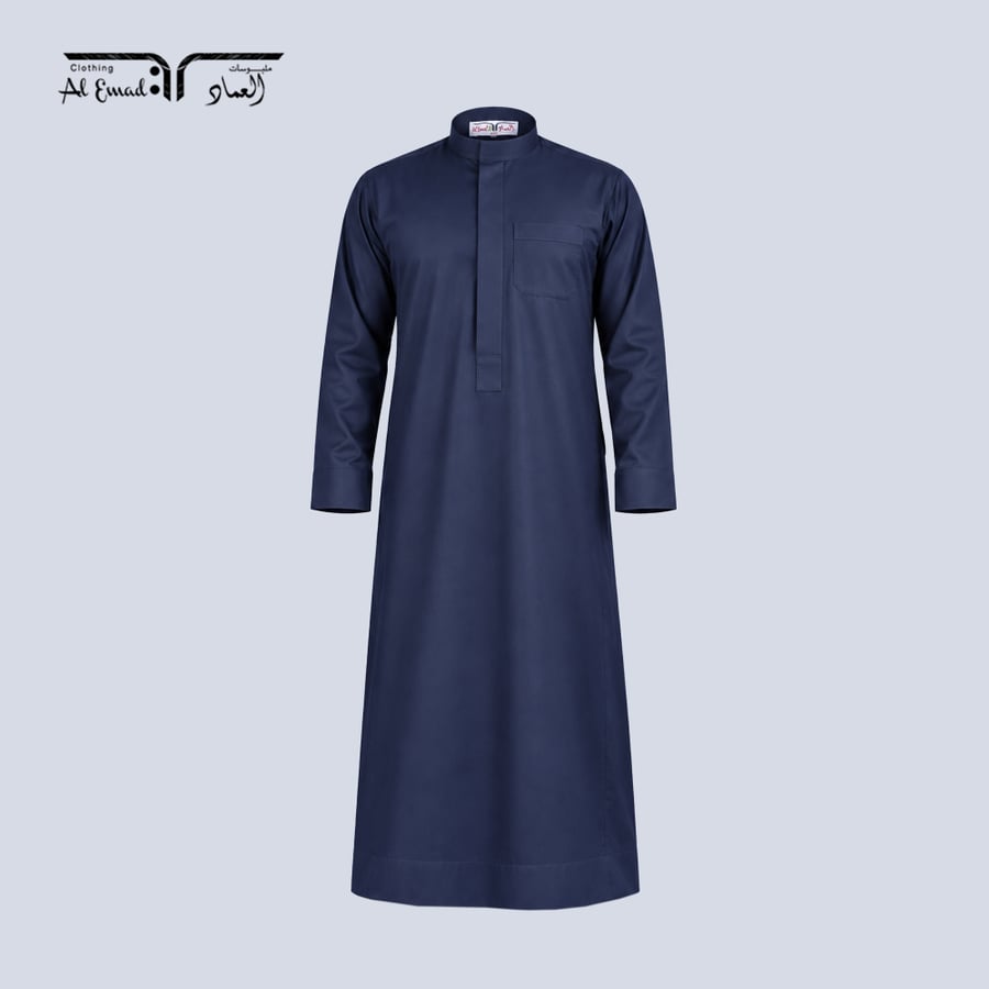 ثوب سعودي رسمي رجالي كحلي رقبة سادة كم سادة سحاب