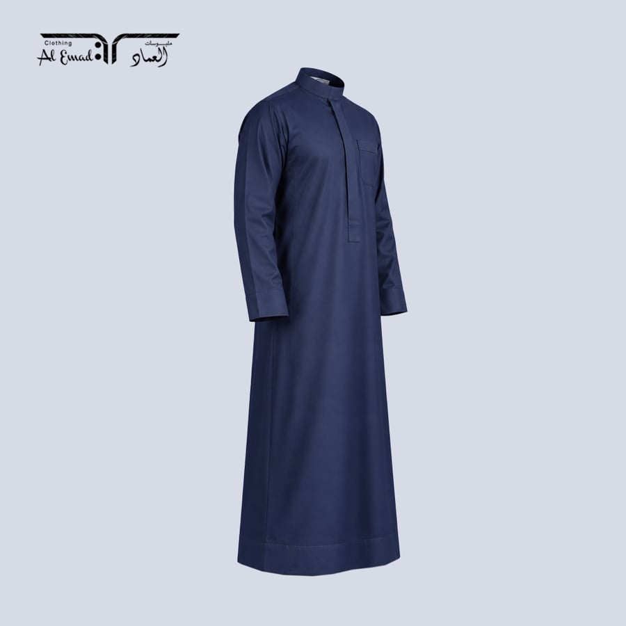 ثوب سعودي رسمي رجالي كحلي رقبة سادة كم سادة سحاب