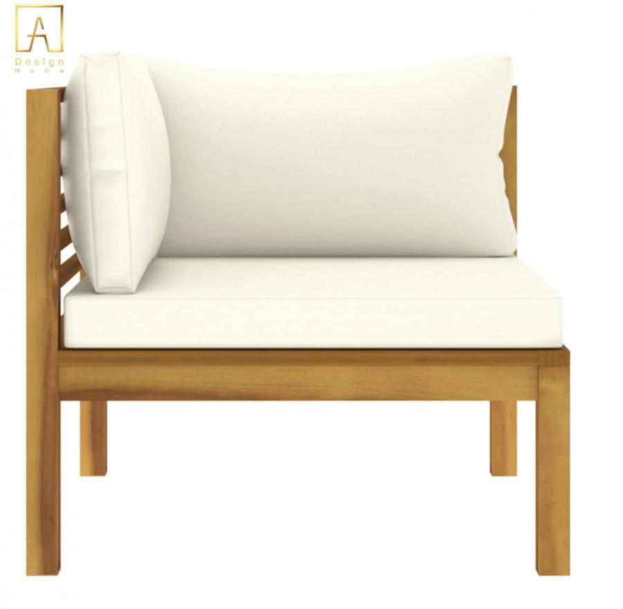 Outdoor sitting, beige wood and fabric, made to order, water-resistant