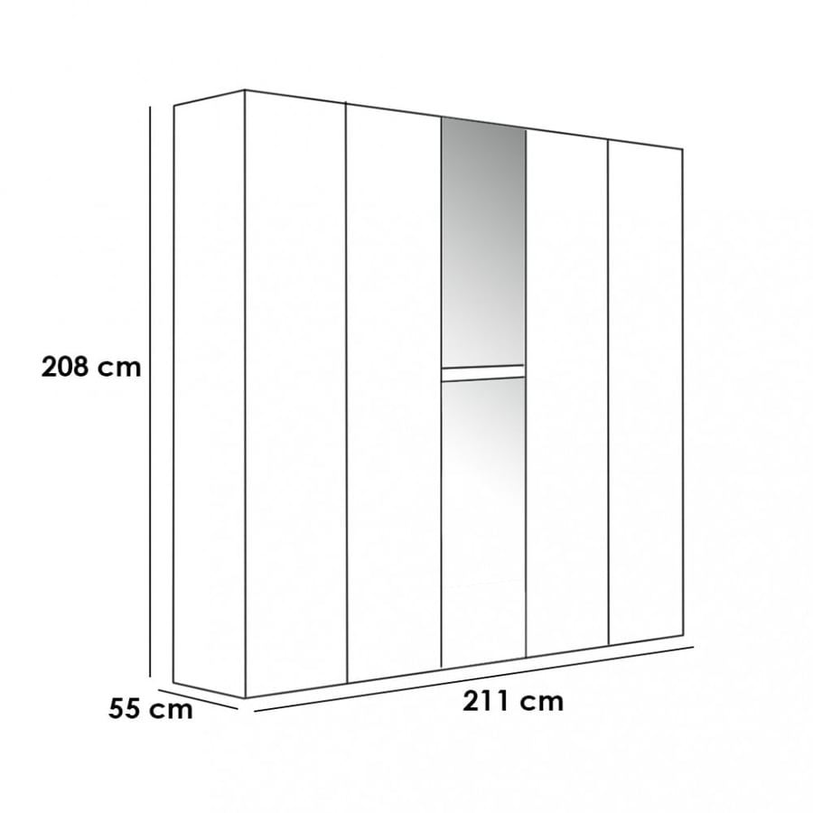 Clothing wardrobe 5 doors with mirror in the middle