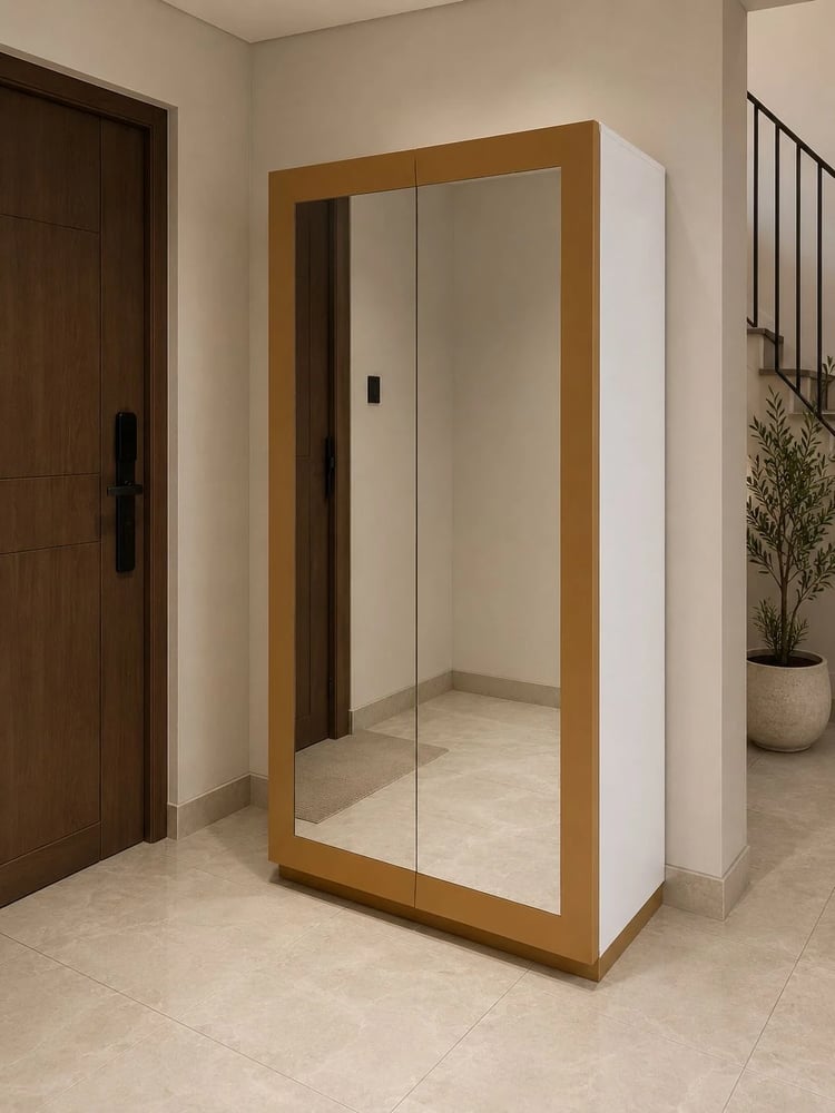دولاب عبايات برونز بمرآة كاملة وإطار نحاسي 100×200 سم