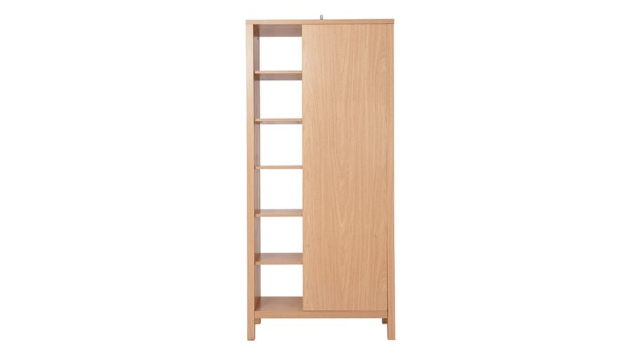 Entrance wardrobe with a wardrobe and shelves with light oak wood finish in length