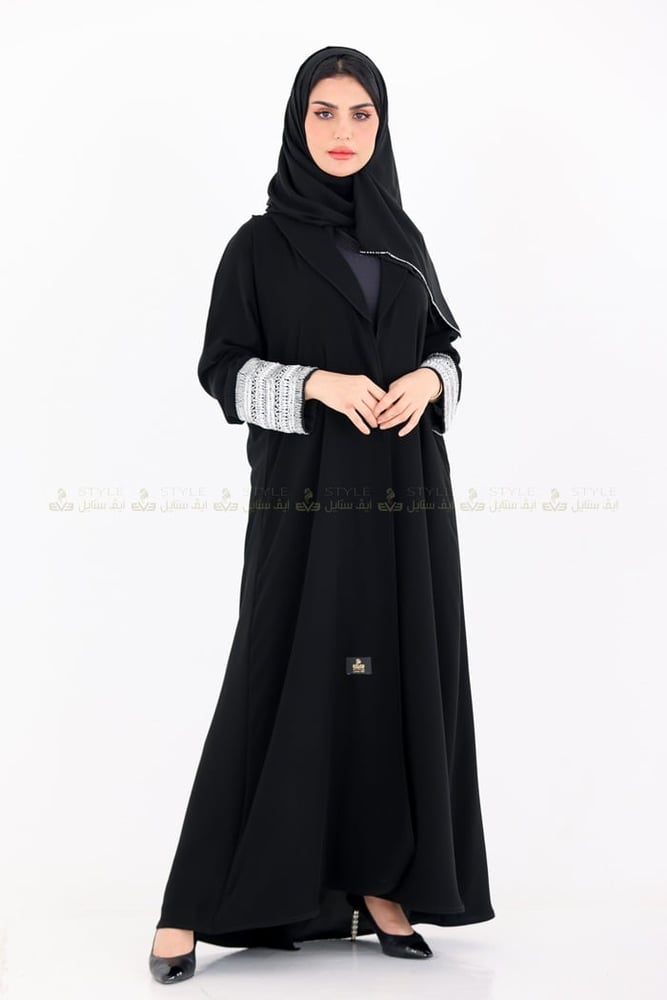 عباية كتف قماش ملكي معا طبقة داخلية وحزام الكم تطريز فاخر -ايف ستايل