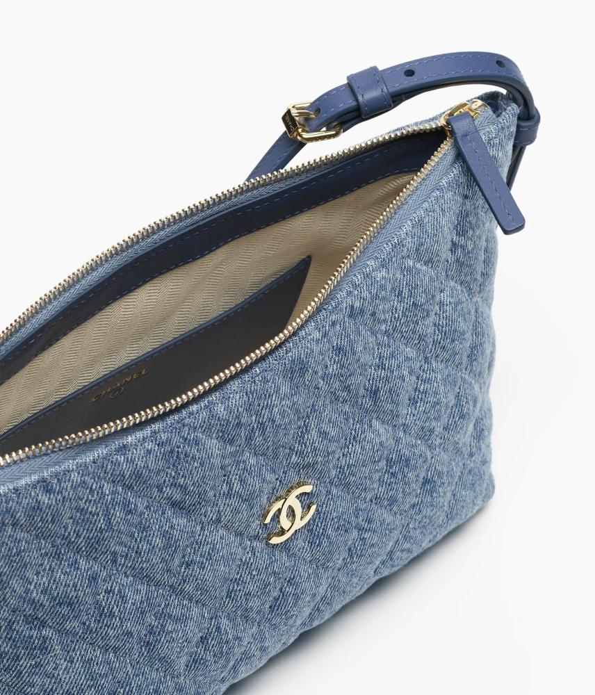 Clutch with Leather Strap - Denim & Gold Metal  Blue