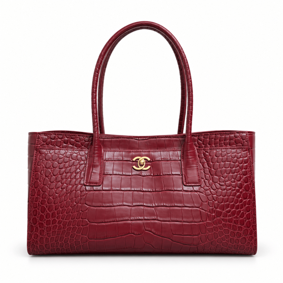 Chanel Burgundy Croc-Embossed Leather Tote Bag