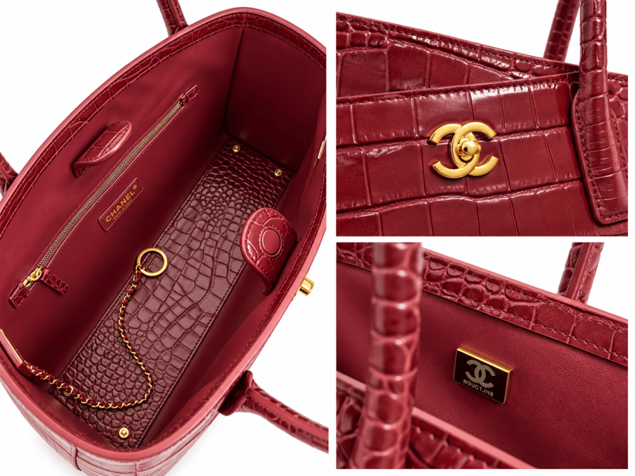 Chanel Burgundy Croc-Embossed Leather Tote Bag