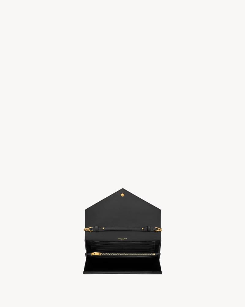 Saint Laurent classic Cassandre chain wallet in grain de poudre leather