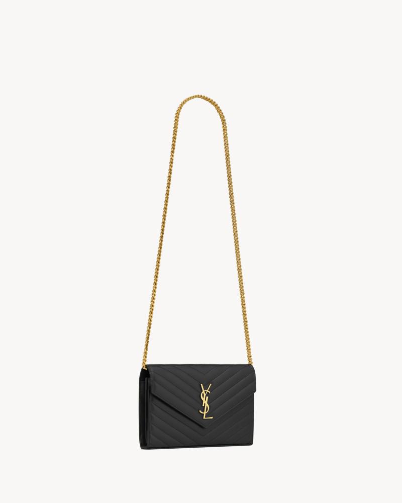 Saint Laurent classic Cassandre chain wallet in grain de poudre leather