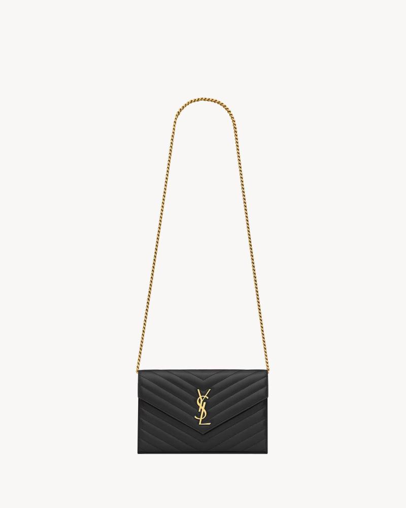 Saint Laurent classic Cassandre chain wallet in grain de poudre leather