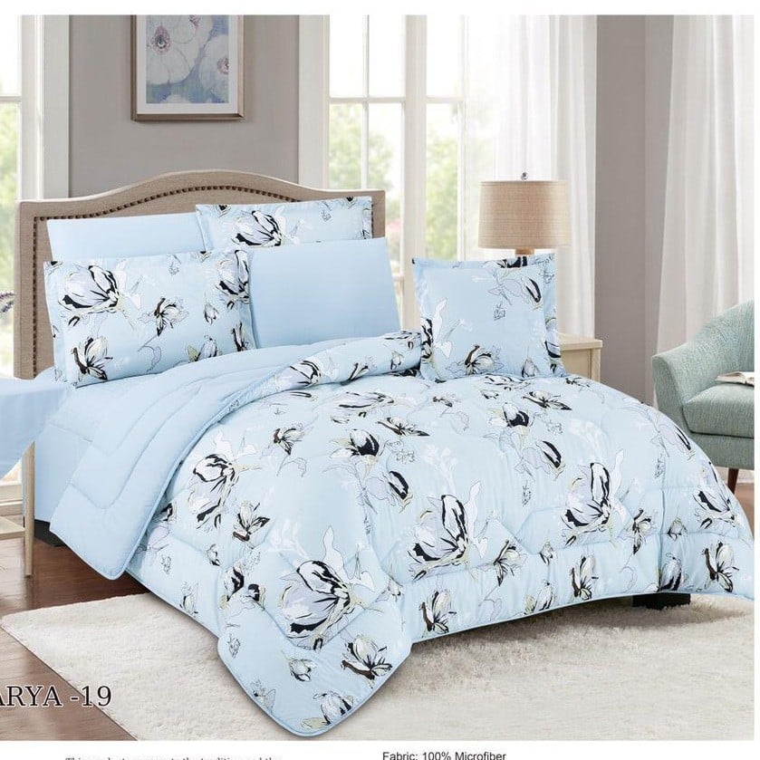 مفرش لمار نفرين صيفي مزدوج 8قطع مشجر سماوي