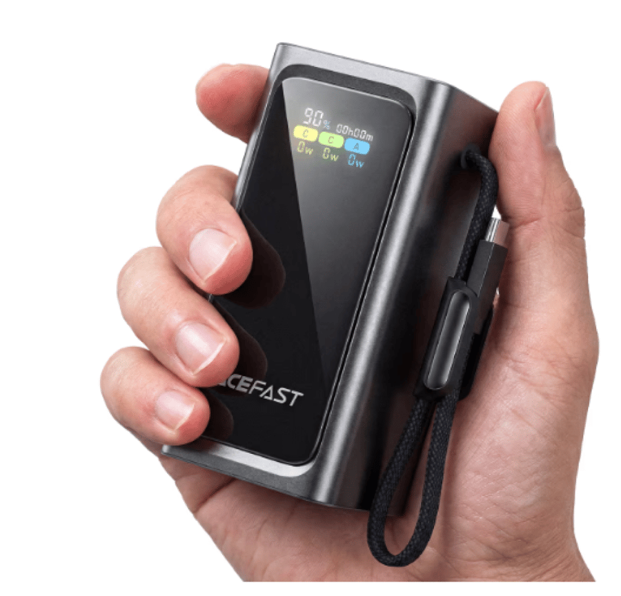 باور بانك ACEFAST M33 سعة 20,000 مللي أمبير بقوة 100 واط مع شاشة TFT وكابل مدمج