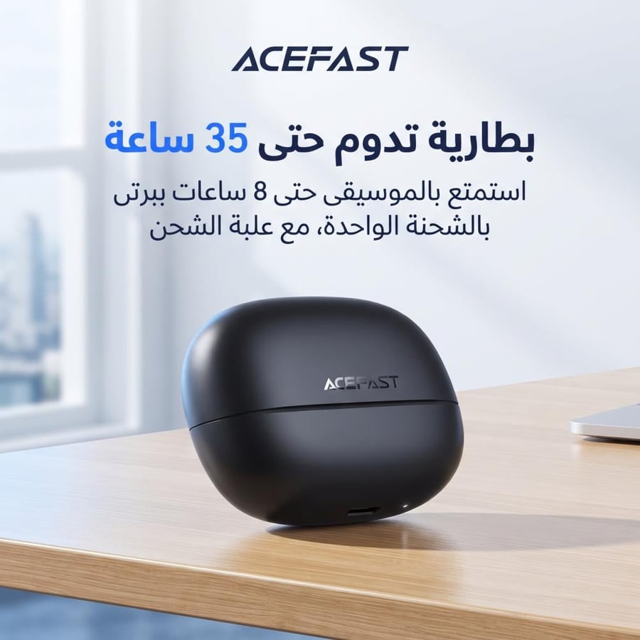سماعات أذن لاسلكية ذكية إيسفاست W8 (ACEFAST W8) مع ترجمة فورية بالذكاء الاصطناعي وعزل -35dB - أسود
