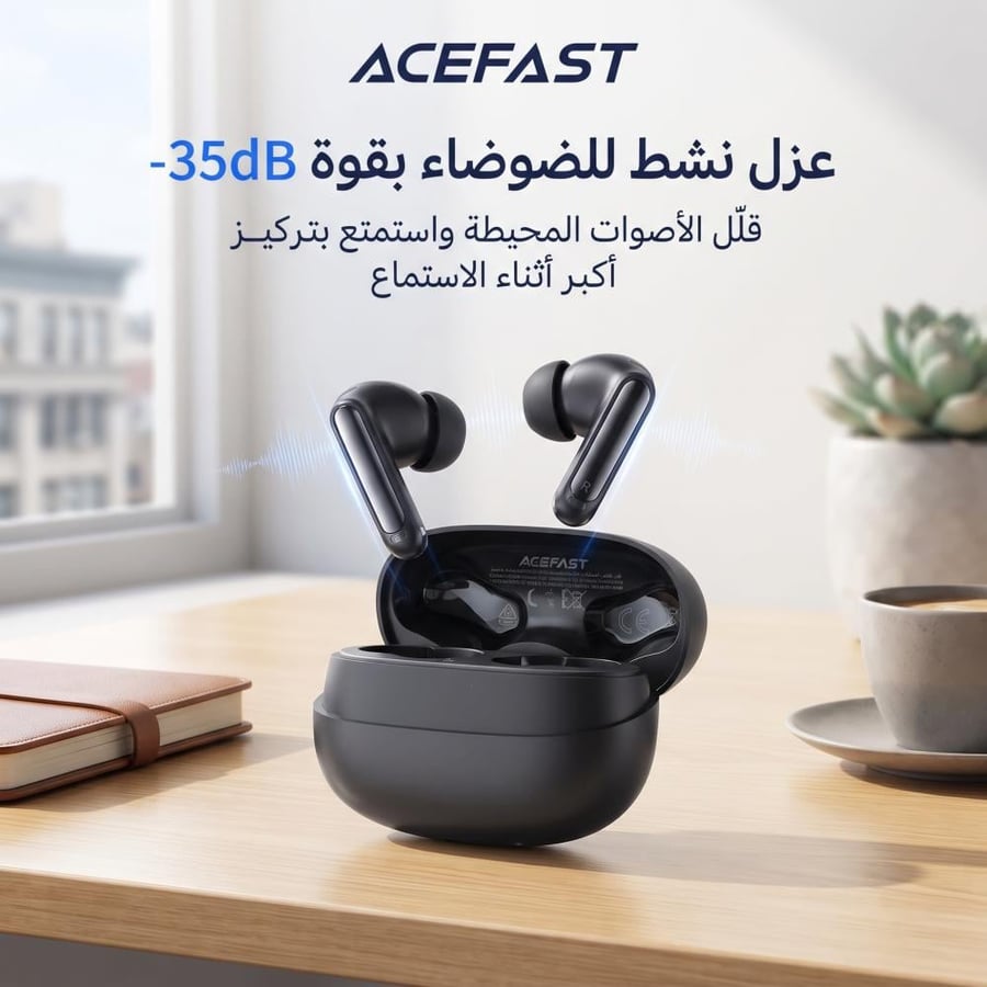 سماعات أذن لاسلكية ذكية إيسفاست W8 (ACEFAST W8) مع ترجمة فورية بالذكاء الاصطناعي وعزل -35dB - أسود